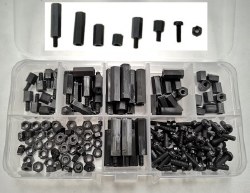 160Pcs M3 Nylon Black M-F Hex Spacers Screw & Nut Assortment Kit Stand off Set Box