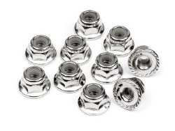 Serrated Flange Lock Nut, M4, Silver (10pcs)