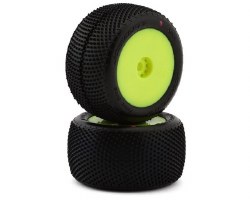 "Fuzz Bite - pink compound - pre-mounted, yellow wheels (Fits - Losi Mini-T 2.0 | Mini-B rear)"