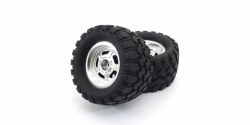 Kyosho Glued Tire and Wheel, Satin Chrome, Mad Wagon VE, 2pcs