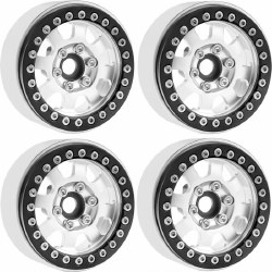 B1 Aluminum 1.9 Beadlock Wheels 9mm Hubs, Silver, for 1/10 Rock Crawler, 4pcs