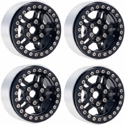 B4 Aluminum 1.9 Beadlock Wheels 9mm Hubs, Black, for 1/10 Rock Crawler, 4pcs