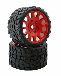 Raptor Belted Monster Truck Tires / Wheels w 17mm Hex (2) Sport-Red