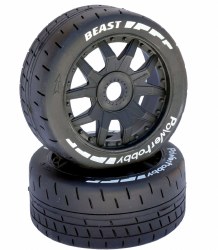 1/8 GT Beast Belted Mounted Tires, Soft Compound, 17mm Black Wheels