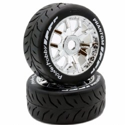 1/8 GT Phantom Belted Mounted Tires, Medium Compound, 17mm Chrome Wheels