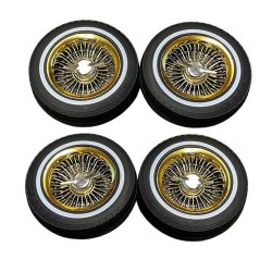 Whitewall Low Pro Tires and Wheels w/ Knock Offs & Wheel Nuts, Gold (Not Glued) (1Set)