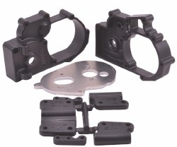 Gearbox Housing & R Mounts,Black:TRA 2WD Vehicles