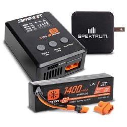 Smart Powerstage Bundle: 1400mAh 2S 30C LiPo Battery (IC2) / S100 Charger /  65W Power Block / Adapt