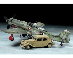 Tamiya 1/48 Focke-Wulf Fw190 D-9 JV44 Airplane/Citroen 11CV Staff Car Model Set