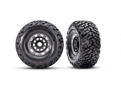 Tires & wheels, assembled, glued, left (1), right (1) (black with satin beadlock wheels, Maxx Slash