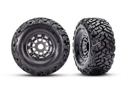 Tires & wheels, assembled, glued, left (1), right (1) (charcoal gray wheels, Maxx Slash belted tires