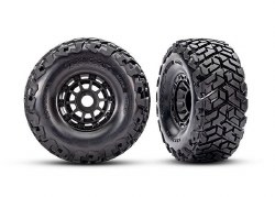 Tires & wheels, assembled, glued, left (1), right (1) (black wheels, Maxx Slash belted tires, foam i