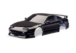 Traxxas Body, Nissan?? 240SX, complete (black) (painted, decals applied) (includes side mirrors, spo