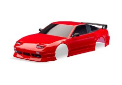 Traxxas Body, Nissan?? 240SX, complete (red) (painted, decals applied) (includes side mirrors, spoil
