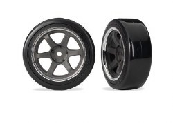 Tires & wheels, assembled, glued (six spoke graphite gray wheels w/chrome rim, 1.9" Drift tires (1 d