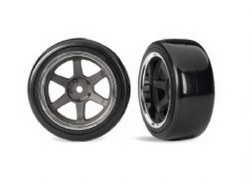 Tires & wheels, assembled, glued (six spoke graphite gray wheels w/chrome rim, 1.9" Drift tires (1 d