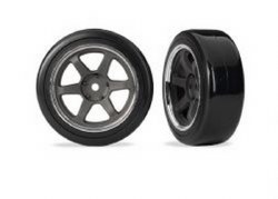 Tires & wheels, assembled, glued (six spoke graphite gray wheels w/chrome rim, 1.9" Drift tires (2 d