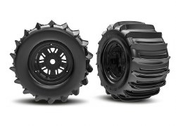 Traxxas Tires & wheels, assembled, glued (Pro Scale Sand Car Race black wheels, belted paddle tires,