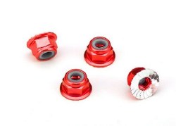 4mm Aluminum Flanged Serrated Nuts (Red) (4)