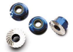 4mm Aluminum Flanged Serrated Nuts (Blue) (4)