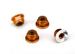 4mm Aluminum Flanged Serrated Nuts (Orange) (4)