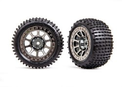 Traxxas Tires & wheels, assembled (2.2" black chrome wheels, Alias 2.2" tires) (2) (Bandit rear, med