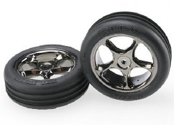 Traxxas Tires & wheels, assembled (Tracer 2.2" black chrome wheels, Alias ribbed 2.2" tires) (2) (Ba