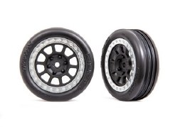 Traxxas Tires & wheels, assembled (2.2" graphite gray, satin chrome beadlock wheels, Alias ribbed 2.