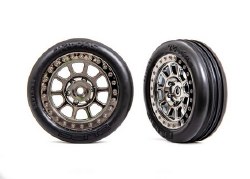 Traxxas Tires & wheels, assembled (2.2" black chrome wheels, Alias ribbed 2.2" tires) (2) (Bandit fr