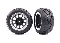Traxxas Tires & wheels, assembled (2.2" graphite gray, satin chrome beadlock wheels, Anaconda 2.2" t