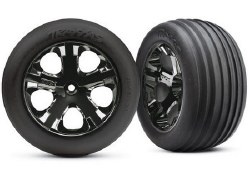raxxas Traxxas Tires & wheels, assembled, glued (2.8")(All-Star black chrome wheels, Ribbed tires, f
