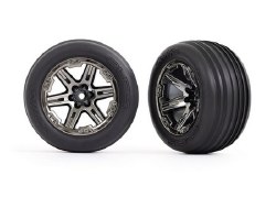 Traxxas Tires & wheels, assembled, glued (2.8") (RXT black chrome wheels, ribbed tires, foam inserts