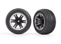 Traxxas Tires & wheels, assembled, glued (2.8") (RXT black & chrome wheels, ribbed tires, foam inser