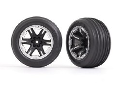 Tires & wheels, assembled, glued (2.8") (RXT black & chrome wheels, ribbed tires, foam inserts) (4WD