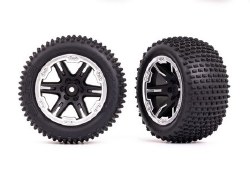 Traxxas Tires & wheels, assembled, glued (2.8") (RXT black & chrome wheels, Alias tires, foam insert