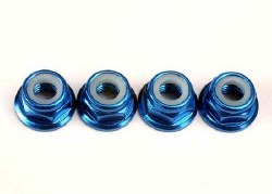 Nuts, 5mm flanged nylon locking (aluminum, blue-anodized) (4)