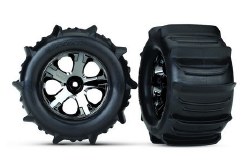 raxxas Tires & Wheels, Assembled, Glued (2.8") (All-Star Black Chrome Wheels, Paddle Tires, Foam Ins