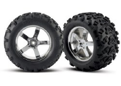 Traxxas T-Maxx Pre-Mounted 3.8" Tire w/Hurricane Wheels (2) (Chrome)