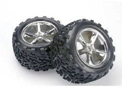 Traxxas Tires & wheels, assembled, glued (Gemini chrome wheels, Talon tires, foam inserts) (2) (also