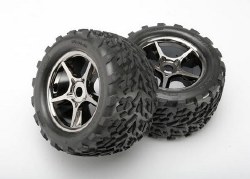 Traxxas Talon Pre-Mounted Tires w/17mm Gemini Wheels (2) (Black Chrome)