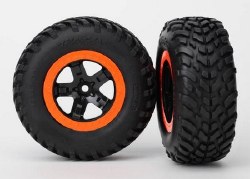 Tire & wheel assy, glued (SCT black, orange beadlock wheels, SCT off-road racing tires, foam inserts