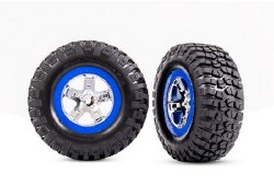 Traxxas Tires & wheels, assembled, glued (SCT chrome, blue beadlock style wheels, BFGoodrich Mud-Ter