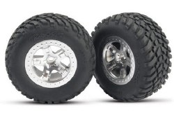 raxxas Tires & wheels, assembled, glued (SCT satin chrome, beadlock style wheels, SCT off-road racin