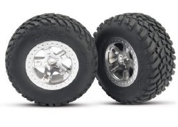 ires & wheels, assembled, glued (SCT satin chrome, beadlock style wheels, SCT off-road racing tires,