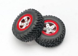 Tires & wheels, assembled, glued (SCT satin chrome, red-beadlock style wheels, SCT off-road tires, f