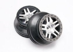 Wheels, Sct Split-Spoke, Satin Chrome, Black Beadlock Style, Dual Profile (2.2" Outer, 3.0" Inner) (