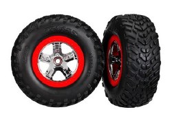 Tires & wheels, assembled, glued (SCT chrome wheels, red beadlock style, dual profile (2.2" outer, 3