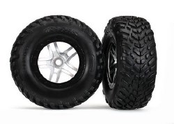 Traxxas Tires & Wheels, Assembled, Glued (S1 Compound) (Sct Split-Spoke Black, Satin Chrome Beadlock