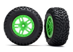 Tires & wheels, assembled, glued (SCT Split-Spoke green wheels, SCT off-road racing tires, foam inse