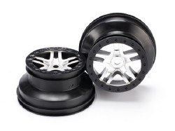 Wheels, SCT Split-Spoke, Satin Chrome, Black Beadlock Style, Dual Profile (2.2" Outer, 3.0" Inner) (